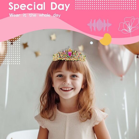 Crystal Tiara Crown Headband Princess Elegant Crown with combs for Women Girls B - Picture 3 of 7